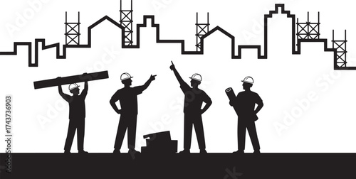Construction Worker Cityscape Silhouette Building Site Industry Project Urban