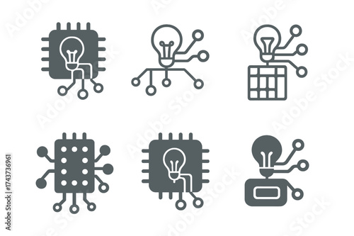 Tech Learning Logos. Learning new technologies. Set Logo of Learning new technologies: Microcontroller board (IoT module). harmonious logo variations of the