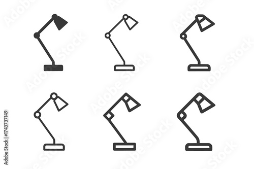 Harmonious Lamp Logos. Floor lamp base. Set Logo of adjustable lamp: floor lamp with extendable or swivel base. harmonious logo variations of the