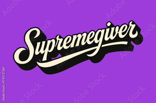 Retro Calligraphy Art. ?Supremegiver?. retro calligraphy, dynamic curves, strong angled 3D shadow, minimal