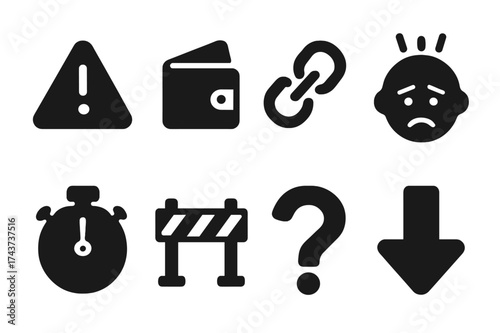 Worker Challenges Icons. Worker challenges. Filled icon set of Worker challenges: warning triangle, empty