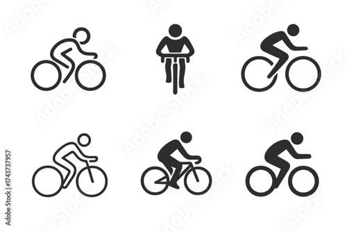 Dynamic Cyclist Logos. High-performance training for athletes. Set Logo of cycling athlete: cyclist figure in motion. harmonious logo variations of the same