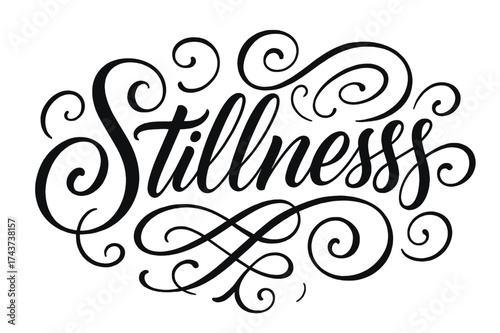 Elegant Calligraphy Art. ?Stillness?. Elegant modern calligraphy lettering with bold and saturated thick