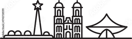 Guadalajara Mexico City Skyline Silhouette Outline on Transparent Background