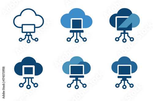 Digital Transformation Logos. Digital transformation in business. Set Logo of Digital Transformation: cloud computing. harmonious logo variations of the same
