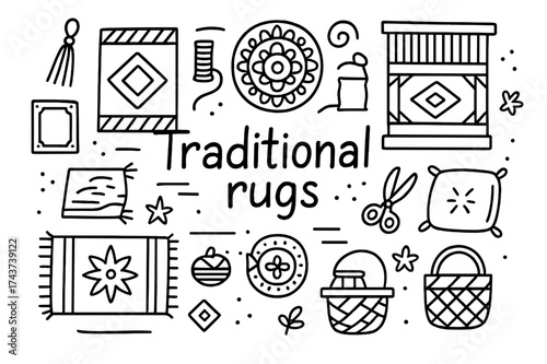 Traditional Rugs Illustration. Traditional rugs. Hand-drawn doodle illustration of Traditional rugs. Rug,