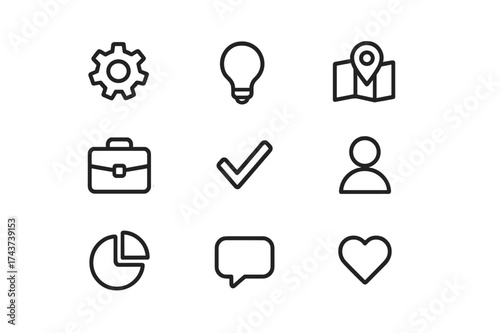 Uniform Icon Set. Equal spacing between icons and equal margins on the edges. Uniform icon size across the set