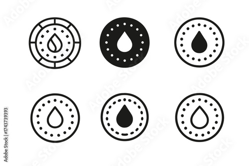Menstrual Cycle Logos. Reproductive health. Set Logo of menstrual cycle: circular calendar with droplet icon. harmonious logo variations of the same emblematic