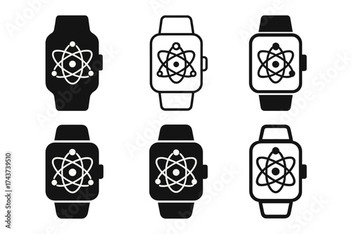 Quantum Technology Logos. Quantum computing in everyday technology. Set Logo of Quantum computing in everyday technology: Quantum wearable