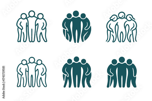Elderly Care Logos. Physical wellness and mobility for the elderly. Set Logo of community care: group of elderly figures in supportive arrangement. harmonious