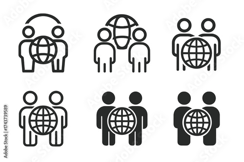 Travel Bond Logos. Strengthening relationships through shared experiences. Set Logo of travel bond: two people standing with globe icon. harmonious logo