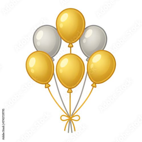 金と銀の風船のイラスト｜Gold and Silver Balloons Illustration