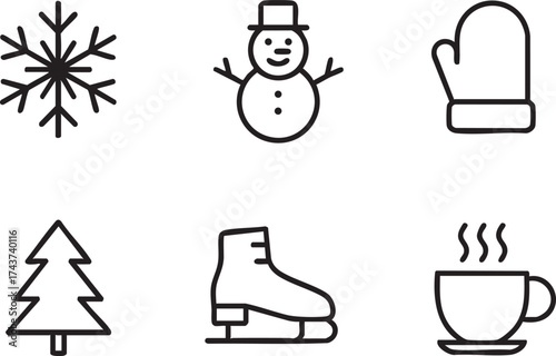 Winter line icons set
