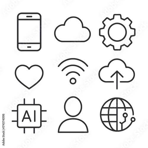 テクノロジーとAIのアイコンセット｜Technology and AI Icon Set
