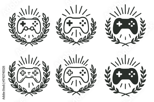 Gamepad Logo Variations. Game tournaments. Set Logo of gamepad: console controller with competitive aura. harmonious logo variations of the same emblematic