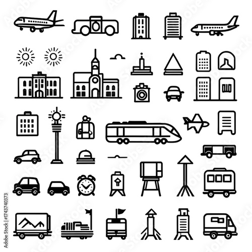 旅行と交通アイコンセット｜Travel and Transport Icon Set