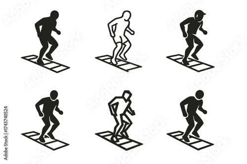 Athletic Logo Variations. High-performance training for athletes. Set Logo of agility ladder: athlete practicing drills on training ladder. harmonious logo