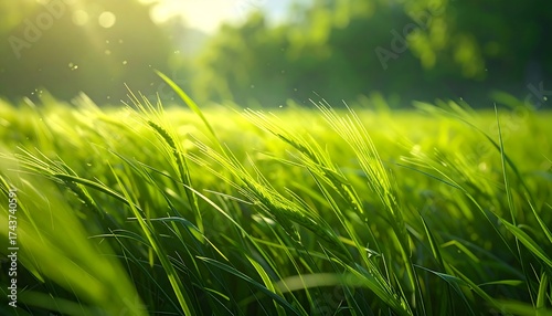 Green grass glows with light
