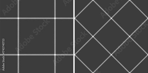 Fabric textile seamless of texture vector plaid with a tartan check pattern background. Set in monochrome colors. Cloth material types.