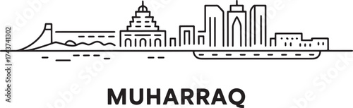 Muharraq Skyline Icon Silhouette Black Vector Illustration Landmark Building Outline Design