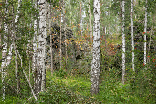 Azov Mountain Nature Park. The mountain range is composed of spherical lavas of basalt composition