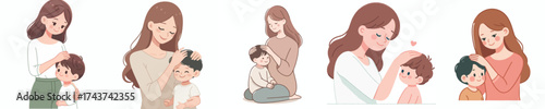 vector of a mother stroking her child's head with love