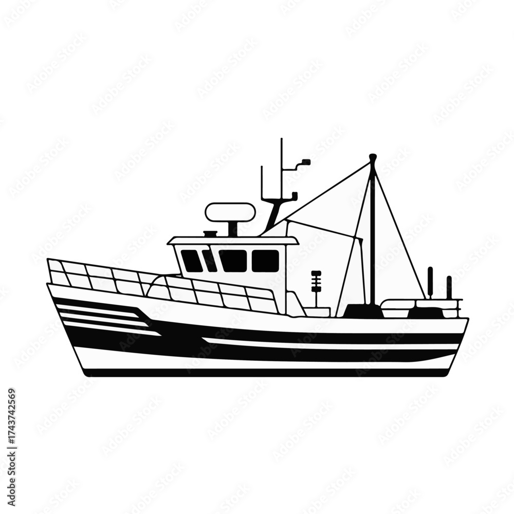 Obraz premium Fishing Boat Illustration Maritime Vessel Art for Nautical Designs, Sea Travel and Coastal Themes