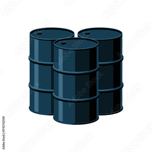 Three dark blue industrial drums stacked and ready for transport, symbolizing storage and logistics for various commodities