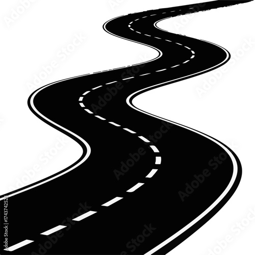 Curving Road Graphic Illustration A Winding Journey Ahead with Dashed Lines and Smooth Turns