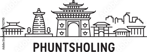 Phuntsholing Skyline Line Art Silhouette Modern Cityscape Urban Outline Travel Landmark Minimal