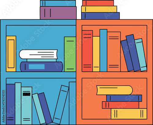 Colorful Bookshelf with Assorted Books - Flat Design