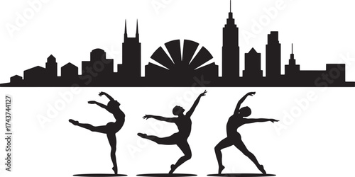 Silhouette Dancers Against Skyline Choreography Display Dance Movement Art