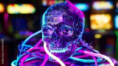 Neon skull graphic design