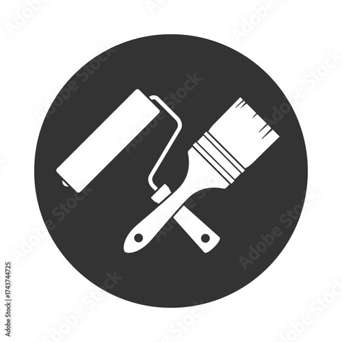 Paint roller and brush graphic icon. Painting tools sign isolated on white background. Painter work tool symbol. Vector illustration