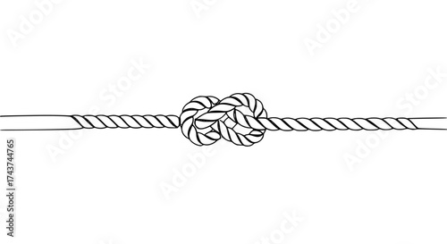 Single line drawing of a rope tying into a secure knot, minimalist concept of strength and security
