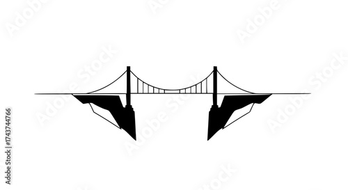Minimalist one line drawing of a bridge connecting two lands, symbolic of connection and solutions