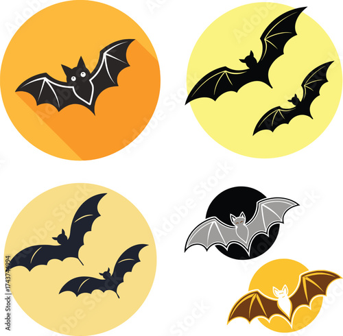 Set of halloween bat icons for party decorations and holiday celebrations