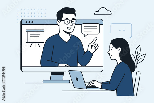 Virtual learning concept with online meeting and presentation in minimalist design