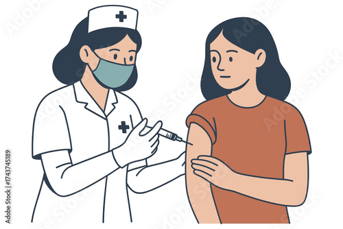 Nurse administering vaccine to patient in flat style