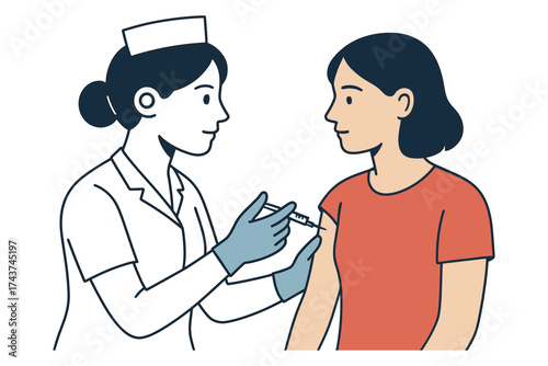 Healthcare worker administering vaccine injection to patient in a flat style graphic