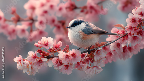The little bird on the pink branch