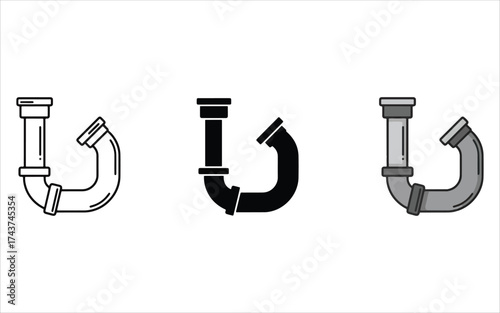 Plumbing pipe fitting icons set for construction and plumbing designs