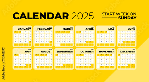 Calendar 2025 application style and the week starts on Sunday