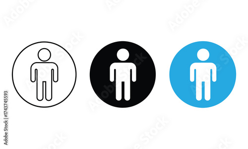 Three human figure icons diverse colors circular shapes simple design
