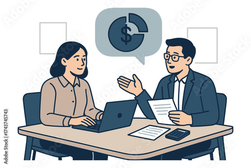 Business meeting discussion with financial professionals at office desk