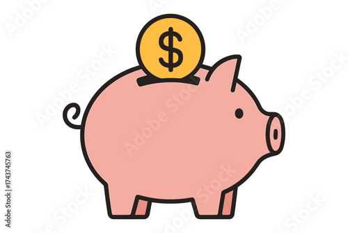 Piggy bank with dollar coin icon highlighting savings and budgeting