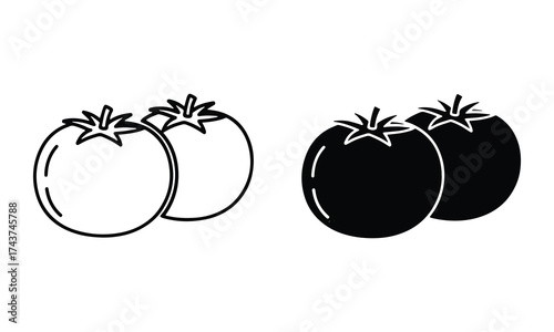 Two pairs of tomatoes one outline one solid black