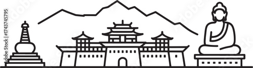 Thimphu City Skyline Landmark Silhouette Vector Illustration in Minimalism Style