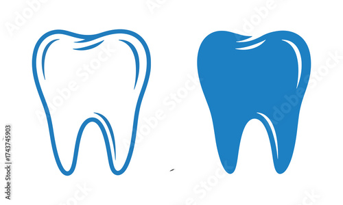 Two teeth one healthy blue other outline dental health concept