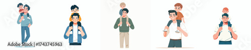 vector of a father carrying a child on his shoulders